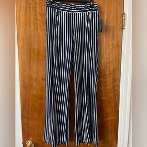 Robert Louis Elastic Waist Long Pants Navy & White Pockets Button Accents Small